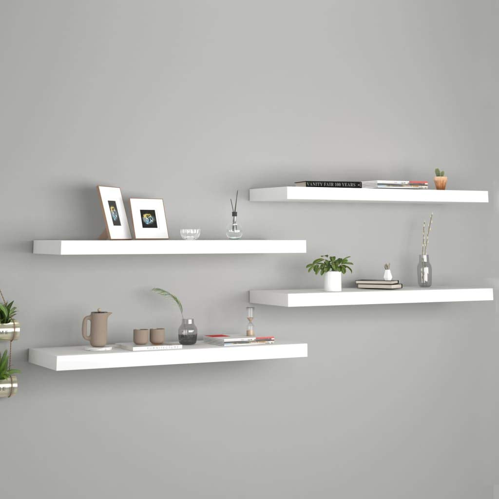 Floating Shelves Set of 4 - White MDF Wall Mounted Shelves 31.5