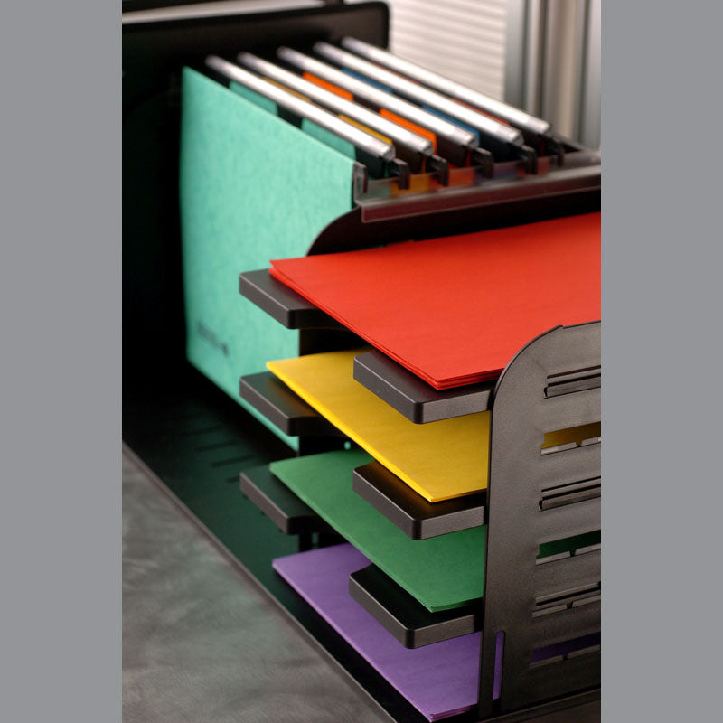 VersaFile 5 Divider 3 Shelf File Organizer with 5 PolyMagniFiles - Desktop Document Organizer for Office, Home & School Paperwork Storage