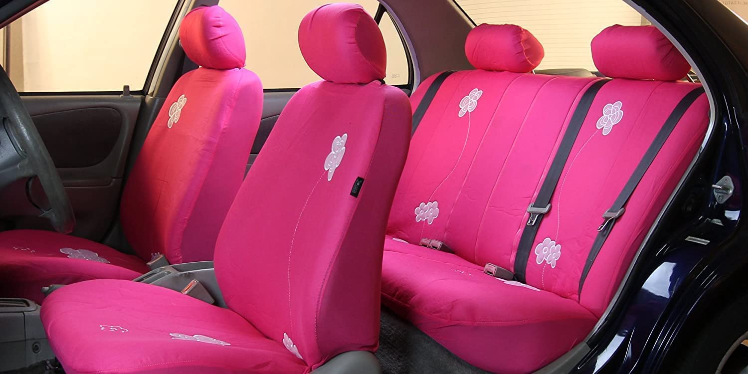 FH Group Full Set Car Seat Covers - Universal Fit Low Back Front & Split Bench Rear Seat Covers | Airbag Compatible & Machine Washable | for SUV, Sedan, Van (Pink) | Perfect for Daily Commute, Road Trips & Family Protection