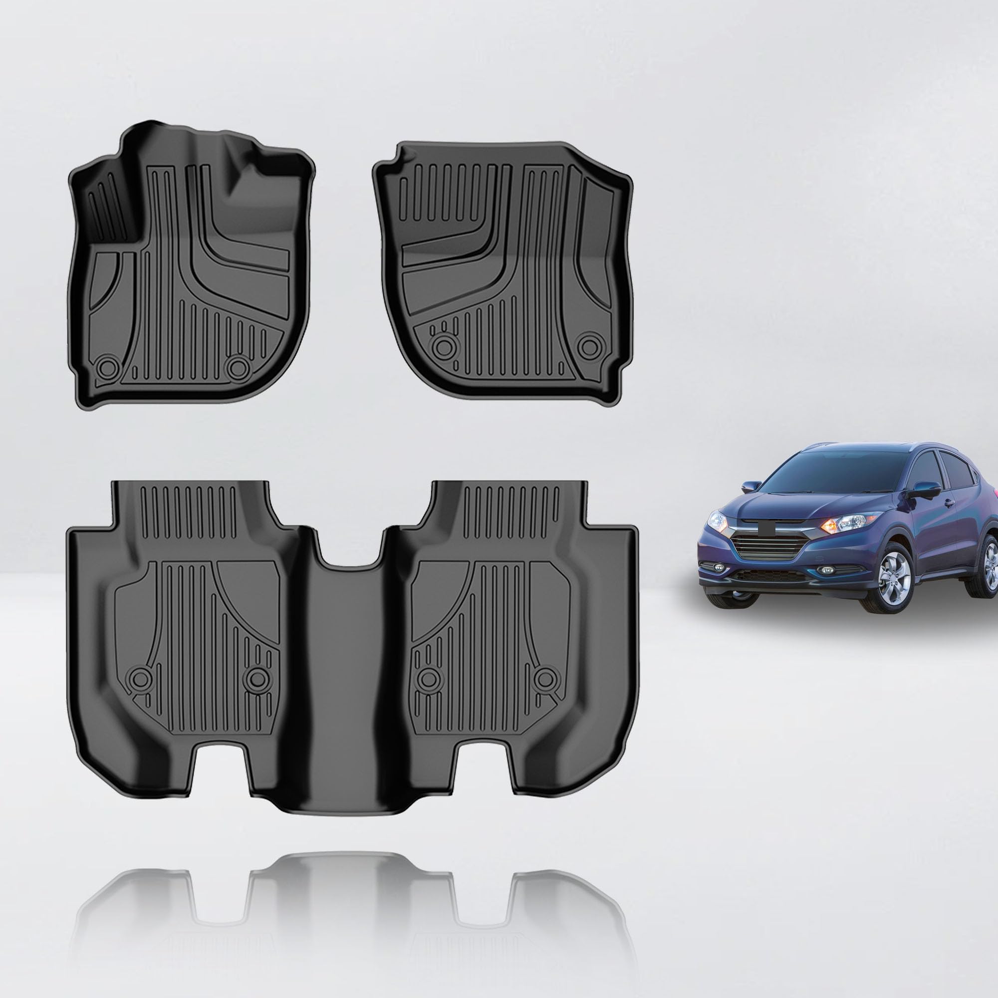 Premium All-Weather TPE Floor Mats for Honda HR-V (HRV) 2016-2022 - Front & Rear Custom Fit Car Floor Liners - Durable Black Interior Accessories - Perfect for Daily Commute, Road Trips and Winter Protection