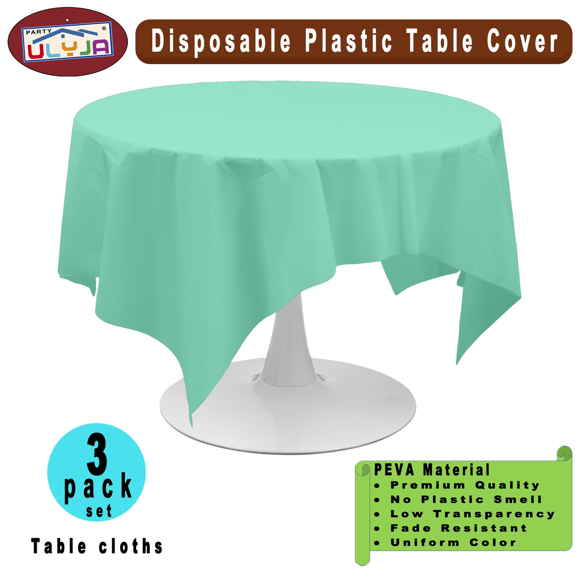 Premium 84-Inch Disposable Plastic Tablecloths 3-Pack - Fresh Mint Decorative Round Table Covers for Dining, Kitchen, Party & Outdoor Events
