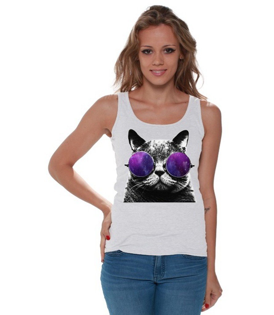 Stylish Women's Cat Galaxy Print Tank Top - Space Astro Graphic Tee with Free Bookmark - Perfect for Summer Outfits & Casual Wear