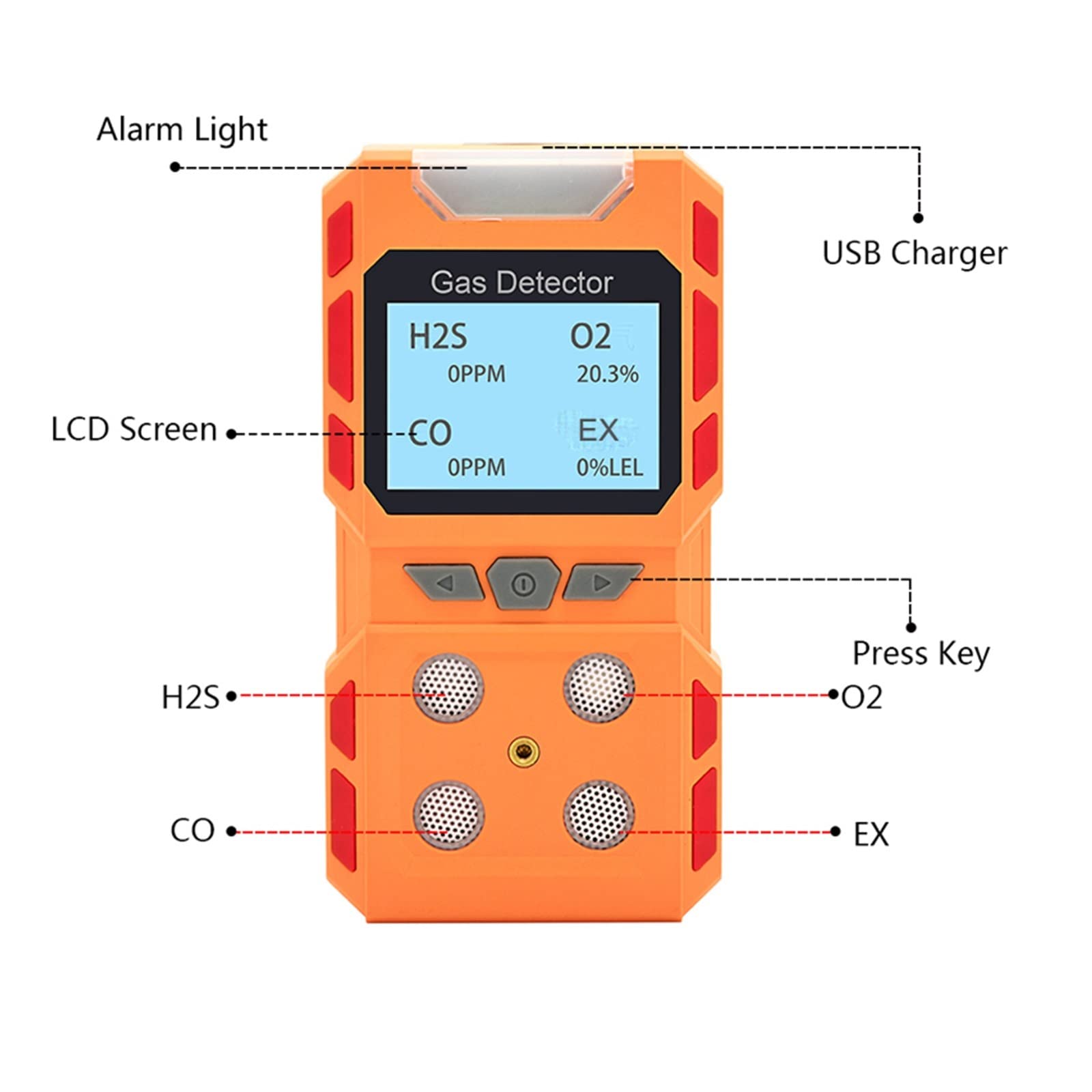 4-in-1 Industrial Air Quality Monitor - CO H2S O2 CH4 Gas Leak Detector with Voice Alarm & Safety Warning | Portable Combustible Gas Tester for Factory, Warehouse, and Laboratory Safety Inspections