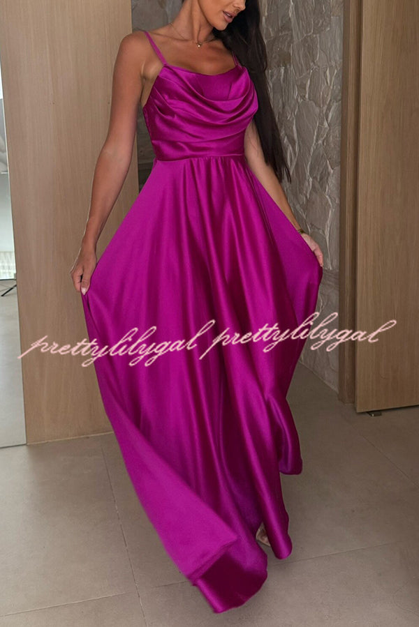 Elegant Solid Color Maxi Dress with Suspender Back, Pleated Detail & Side Slit - Perfect for Weddings, Parties & Evening Events