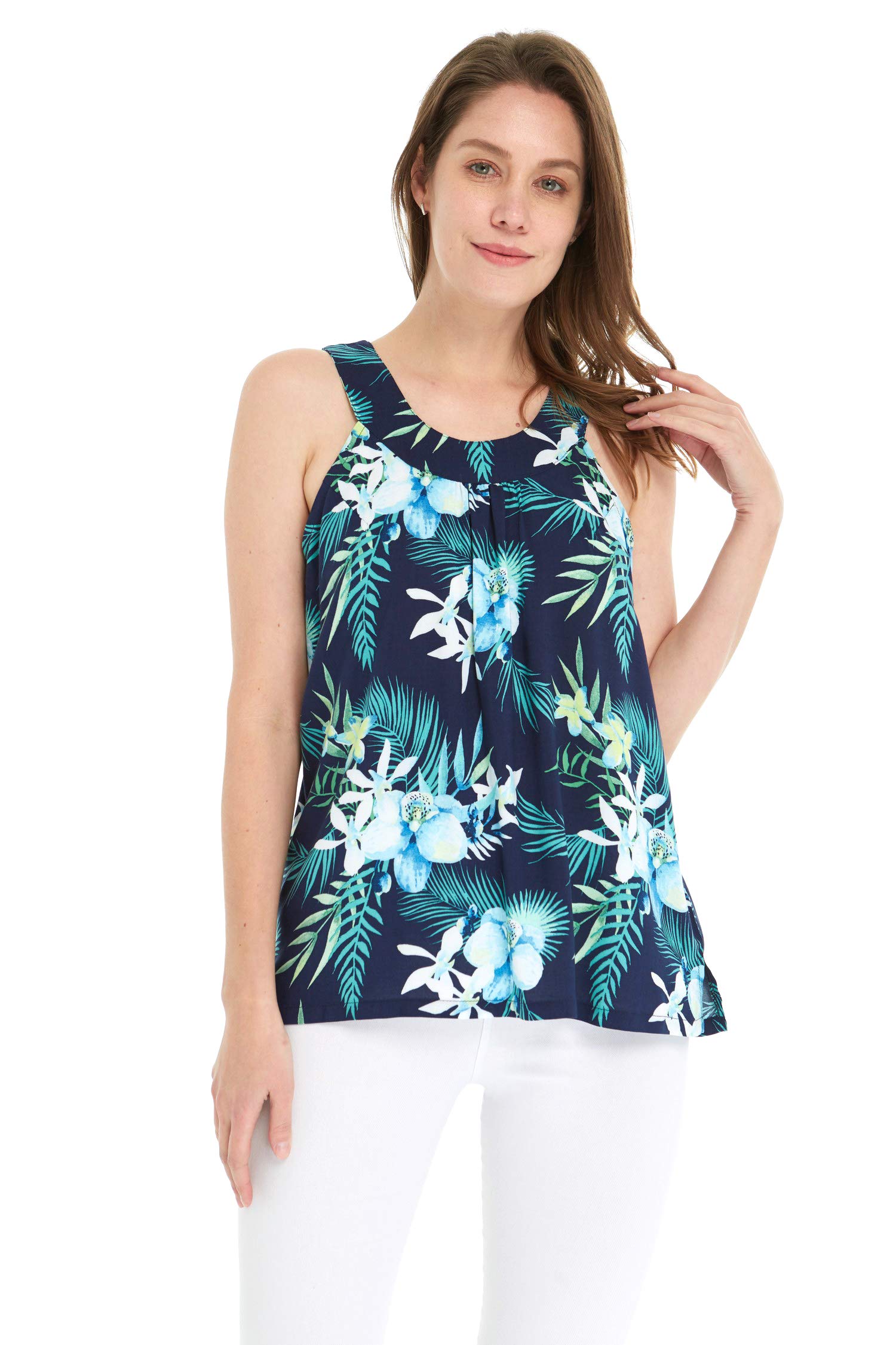 Hawaiian Women's Tank Top - Simply Blue Leaf Print | Casual Beachwear & Summer Vacation Outfit