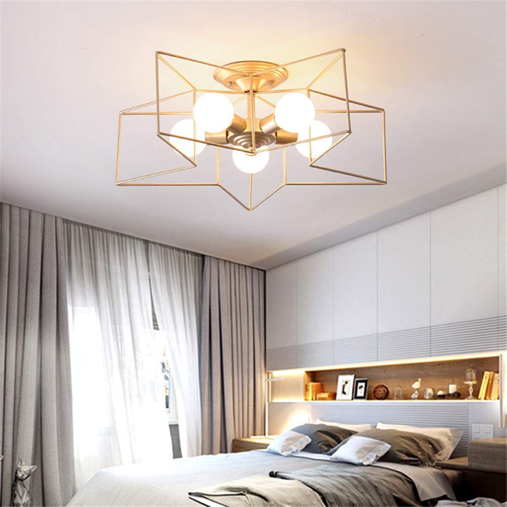 KWOKING Modern 5-Light Gold Star Shaped Flush Mount Ceiling Fixture - Minimalist Hanging Lighting for Bedroom, Living Room & Dining Room