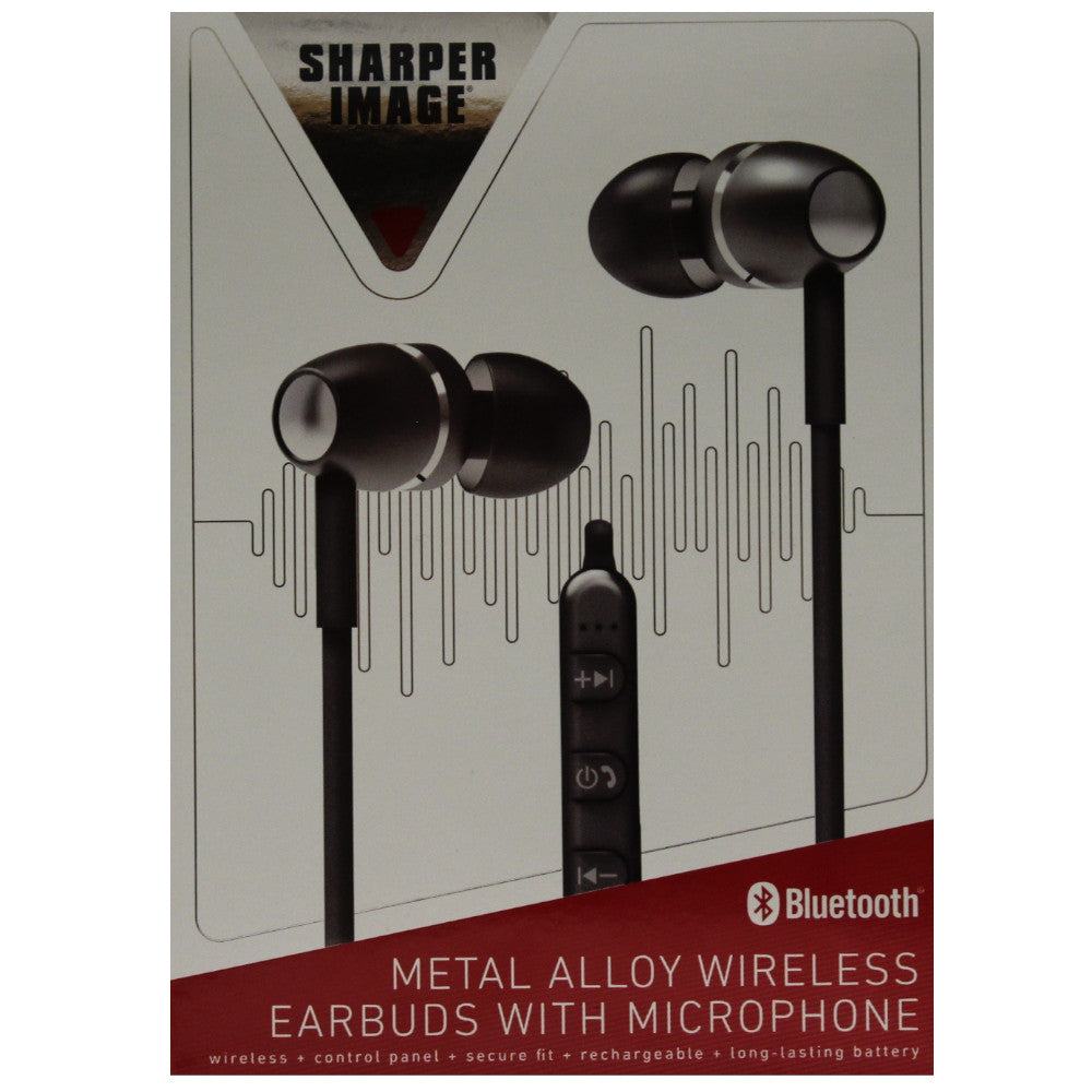 SHARPER IMAGE Wireless Earbuds with Microphone - Black Metal Alloy Bluetooth Headphones for Gym, Running & Travel | SBT554GM