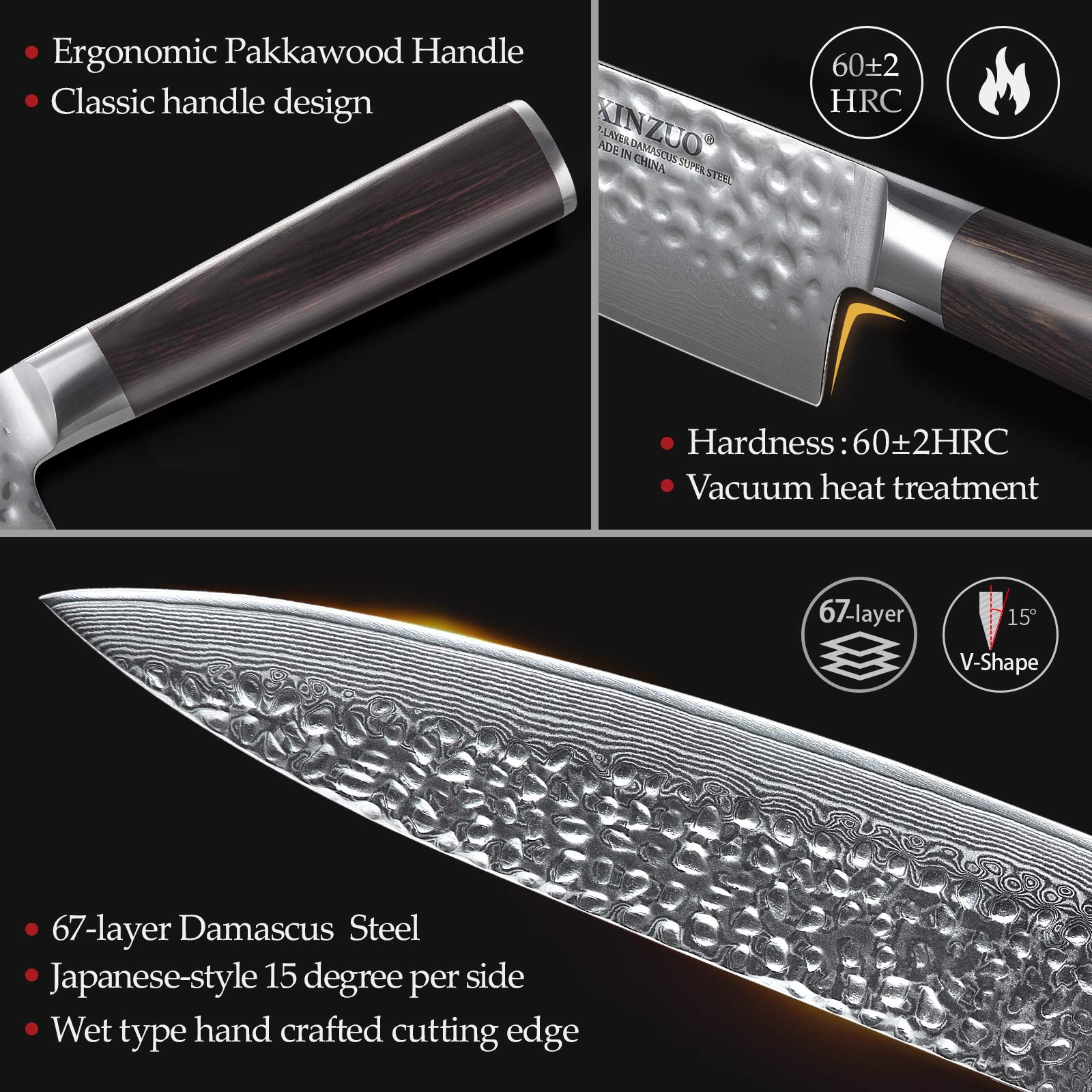 Premium 7-Piece Damascus Steel Knife Set with Wooden Block - Professional Chef Knives for Home Cooking & Culinary Gifts - Pakkawood Handle Knife Set - Perfect for Kitchen Prep, Meat Cutting & Vegetable Chopping
