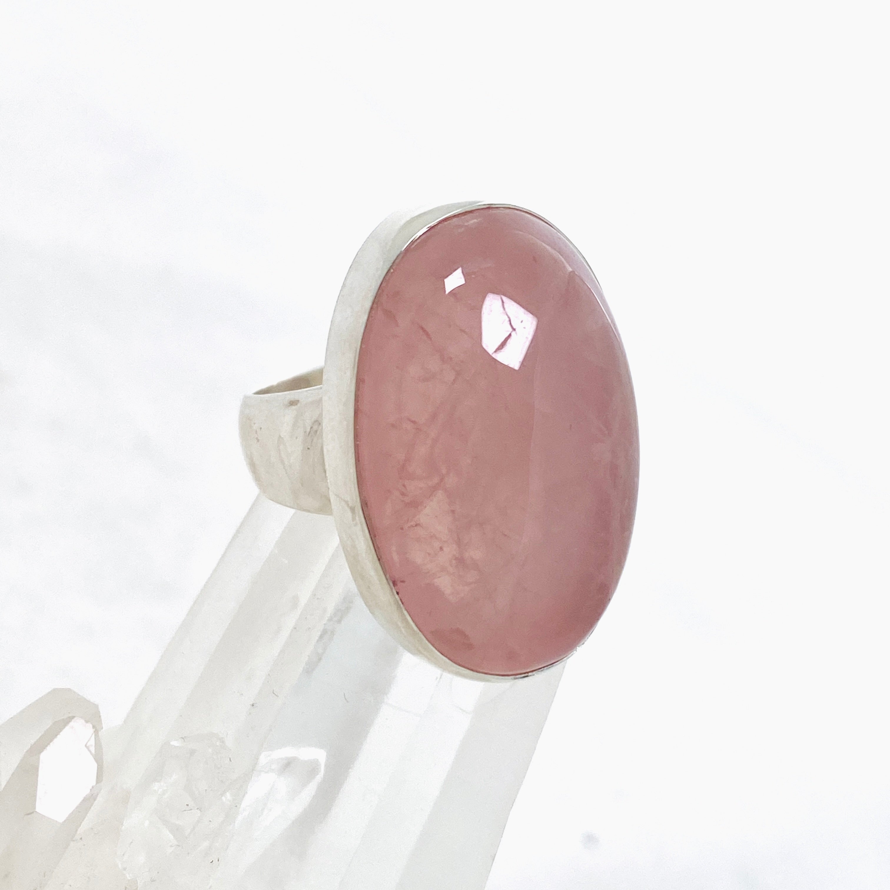 Rose Quartz Oval Cabochon Ring - Size 6 - KRGJ3325 - Elegant Healing Crystal Jewelry for Women, Perfect for Meditation, Gifts & Everyday Wear
