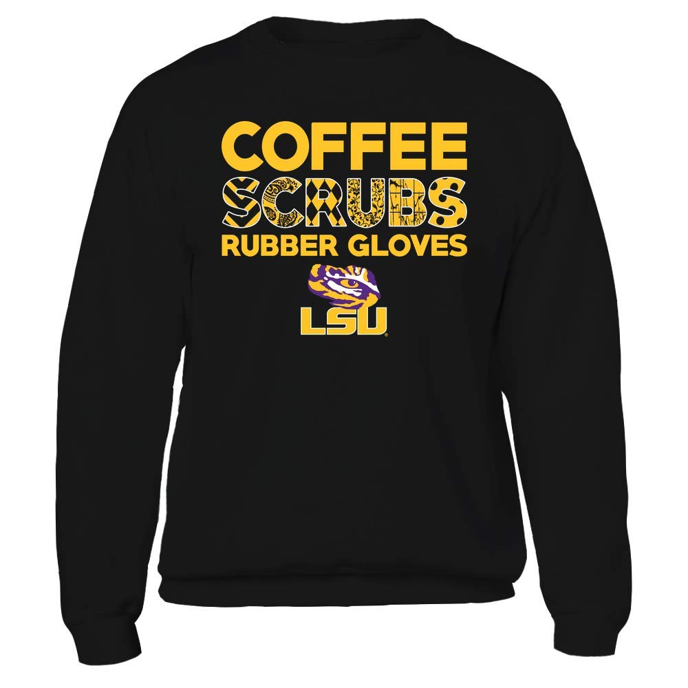 FanPrint LSU Tigers T-Shirt for Nurses - Funny Coffee & Scrubs Slogan Graphic Tee - Comfortable Cotton Shirt for Medical Professionals, Nursing Students & Healthcare Workers - Perfect for Work, School or Casual Wear