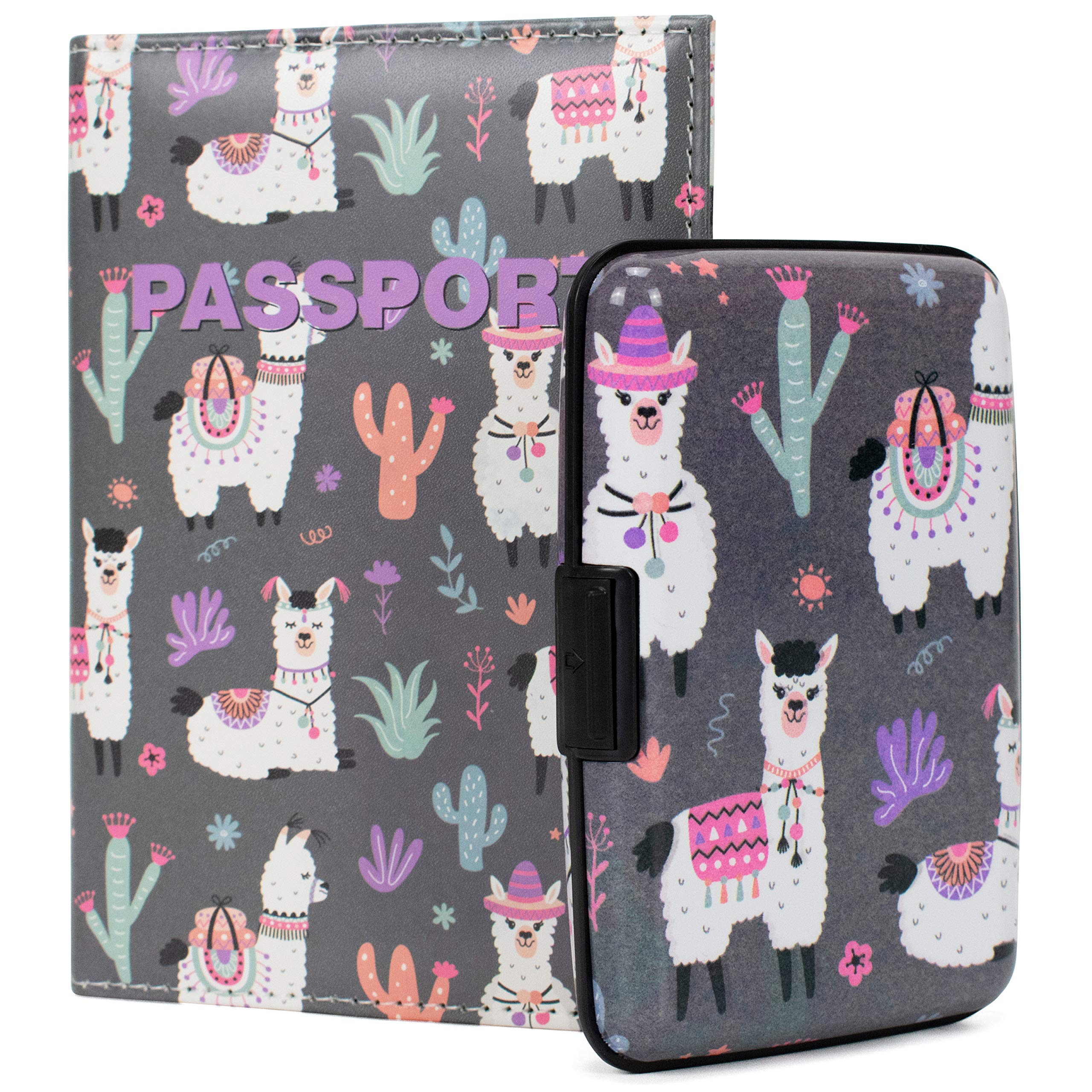 RFID Blocking Wallet and Passport Holder Set with Llamas & Cactuses Design - Secure Travel Essentials for Men & Women | Perfect for Airports, Vacations, and Daily Use