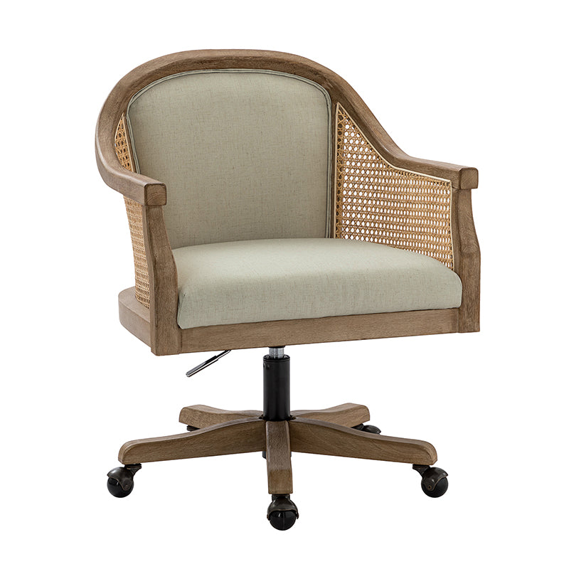 Audrey Task Accent Chair with Rattan Arms - Modern Home Office Chair for Small Spaces, Comfortable Writing Desk Chair with Woven Rattan Backrest - Perfect for Study Rooms, Living Rooms & Cozy Corners