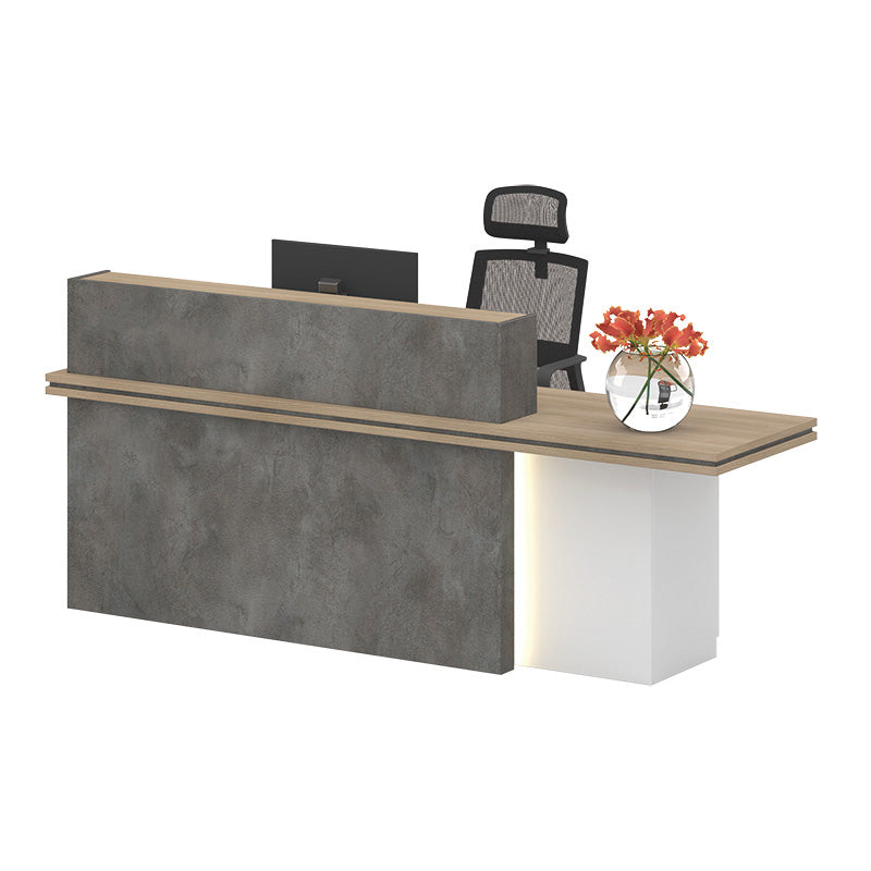 JARIN 2.4M Right Panel Reception Desk in Carbon Grey & White - Modern Office Furniture for Hotel, Clinic, and Corporate Lobby