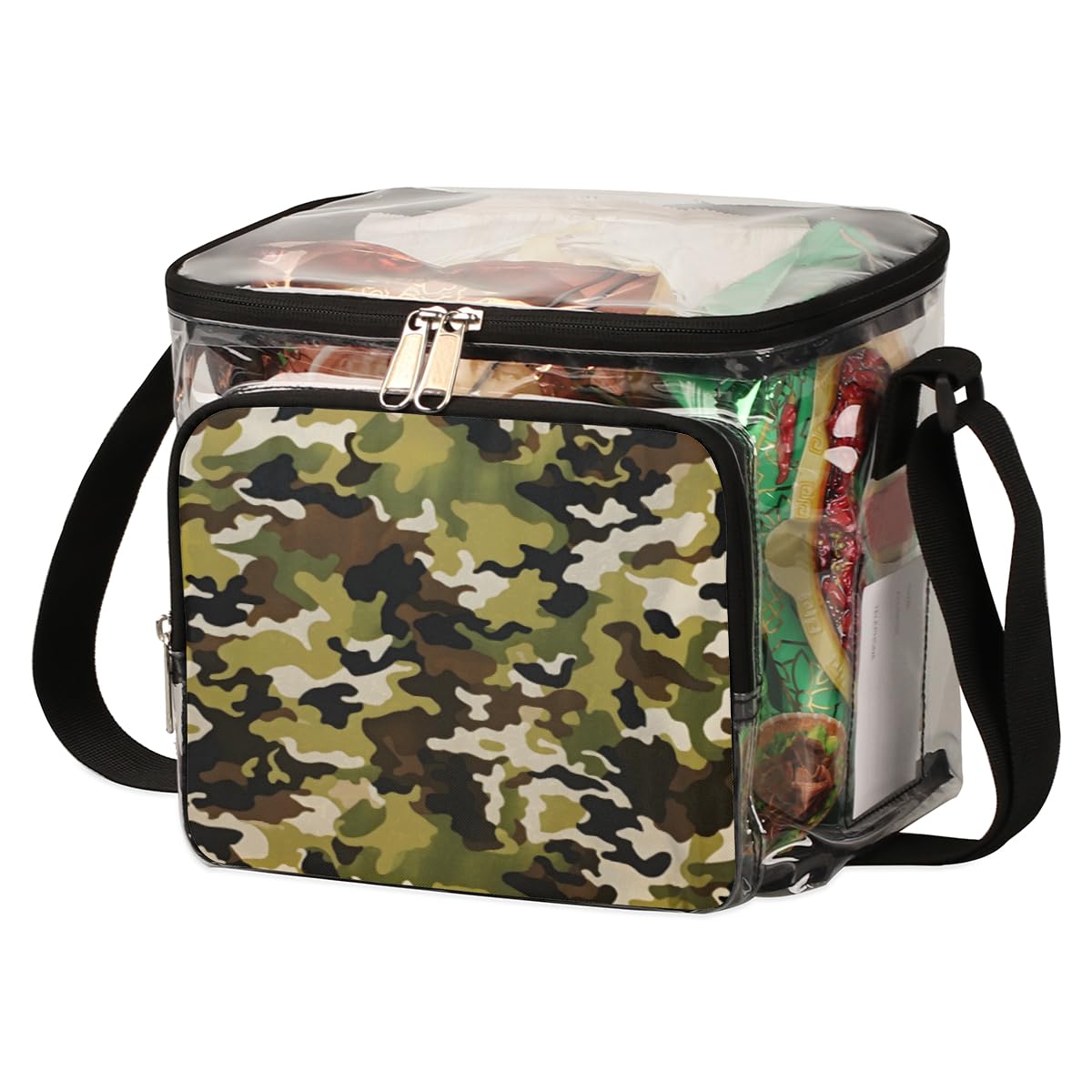 Military Camo Clear Tote Bag with Handles - Transparent Crossbody Shoulder Bag for Outdoor, Travel, Picnic, Concerts & Sports Events (Stadium Approved) - Durable Lunch Bag for Camping, Hiking, Beach & School Use