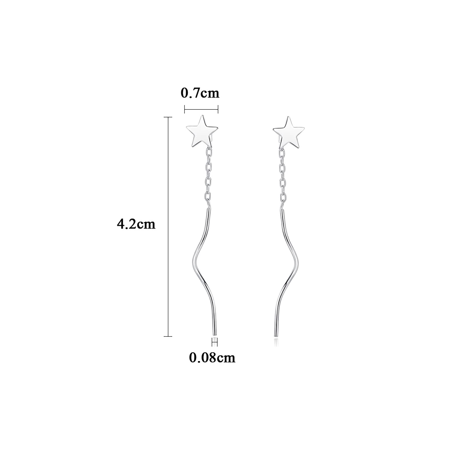 925 Sterling Silver Star Threader Tassel Dangle Drop Earrings for Women - Elegant Curved Chain Design for Party, Date Night & Special Occasions