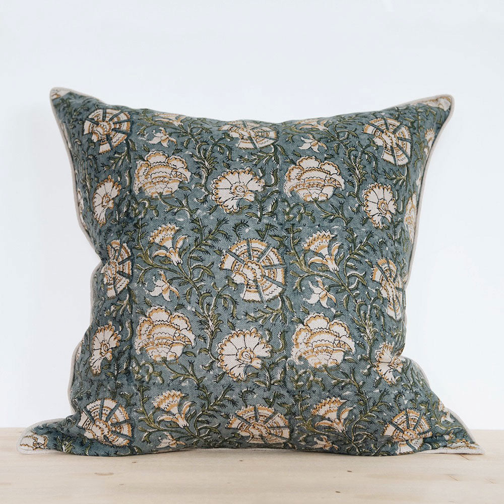 Handmade Linen Block Printed Pillow Cover No. 0705 - Bohemian Home Decor for Living Room & Bedroom