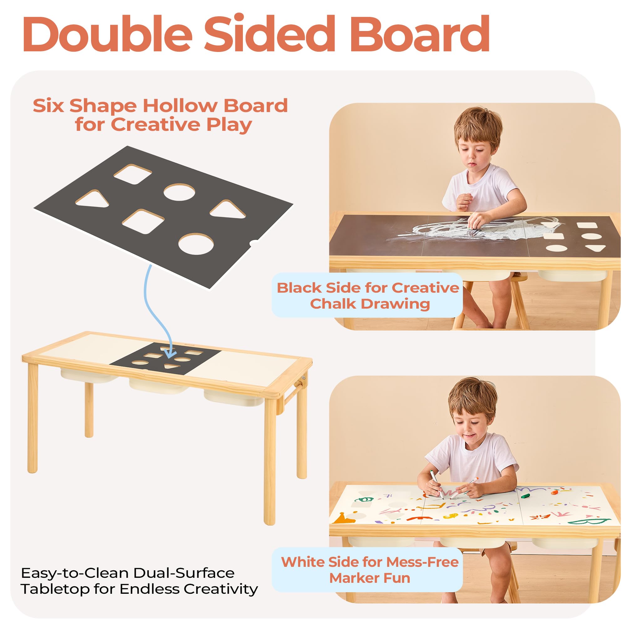 **Foldable Sensory Table for Kids - 3 Storage Bins, Double-Side Board & Paper Roll Dispenser - Wooden Sand & Water Play Table for Indoor & Outdoor Use - Perfect for Playrooms, Daycares, and Backyard Fun**