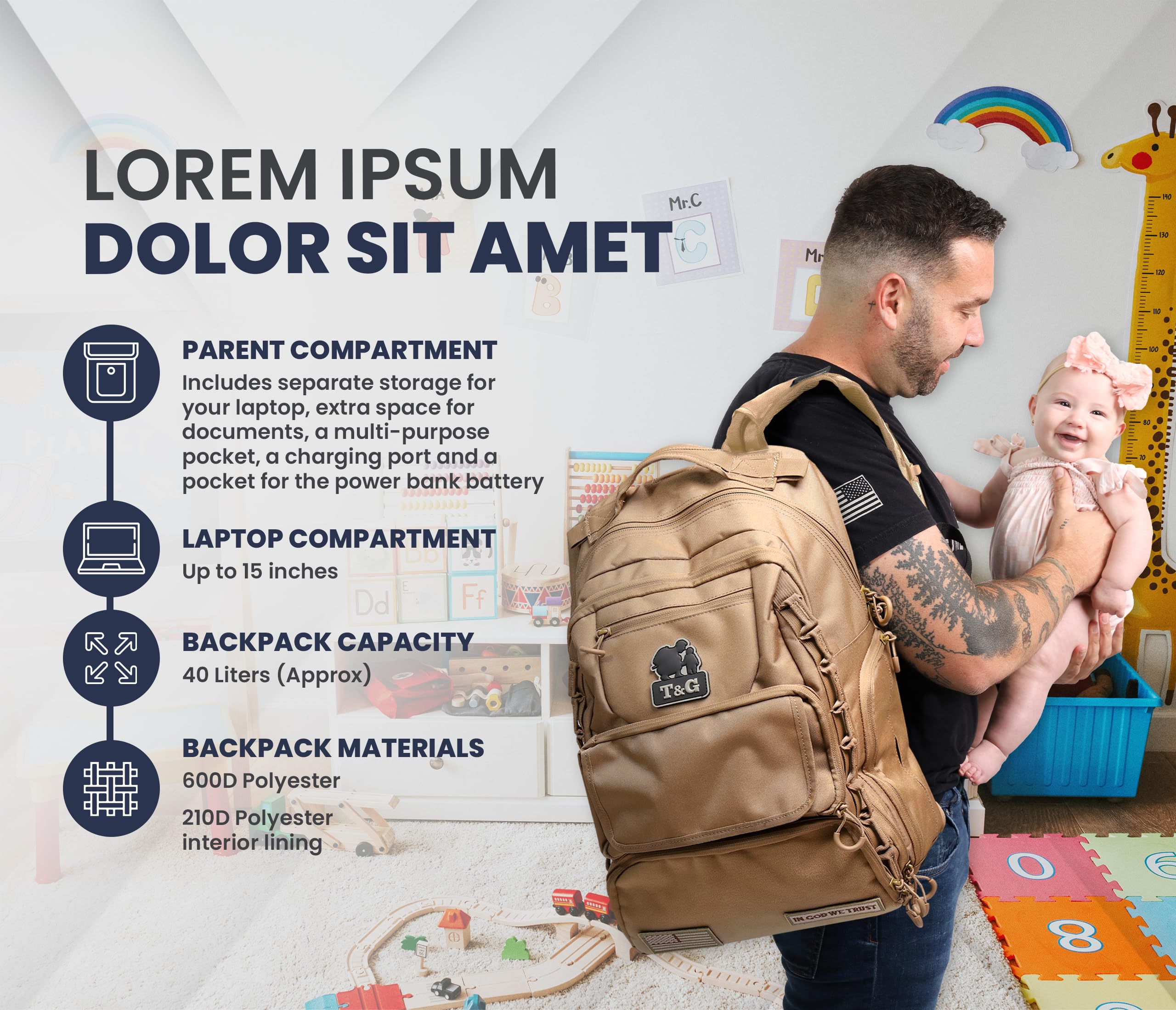 Premium Men's Diaper Backpack - 3-in-1 Multifunctional Baby Bag for Dads | Toddler Essentials Organizer for Travel, Outings & Daily Use