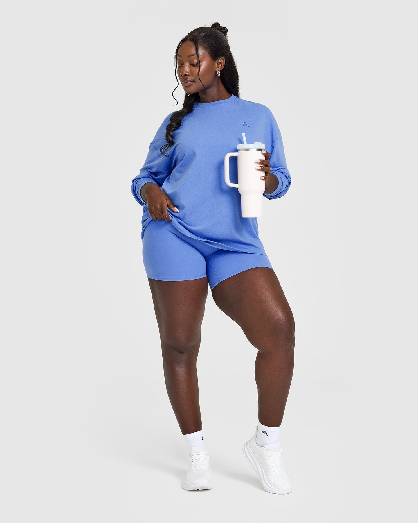 Classic Oversized Lightweight Long Sleeve T-Shirt for Women - Soft Breathable Comfortable Casual Top in Glaucous Blue | Perfect for Everyday Wear, Layering & Relaxing at Home