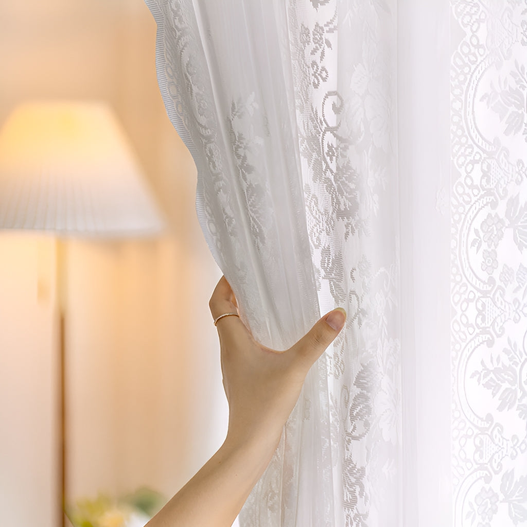 Lara Airy Gauze White Sheer Custom Embroidered Curtains for Living Room Bedroom & Nursery - Light Filtering Window Drapes with Elegant Embroidery
