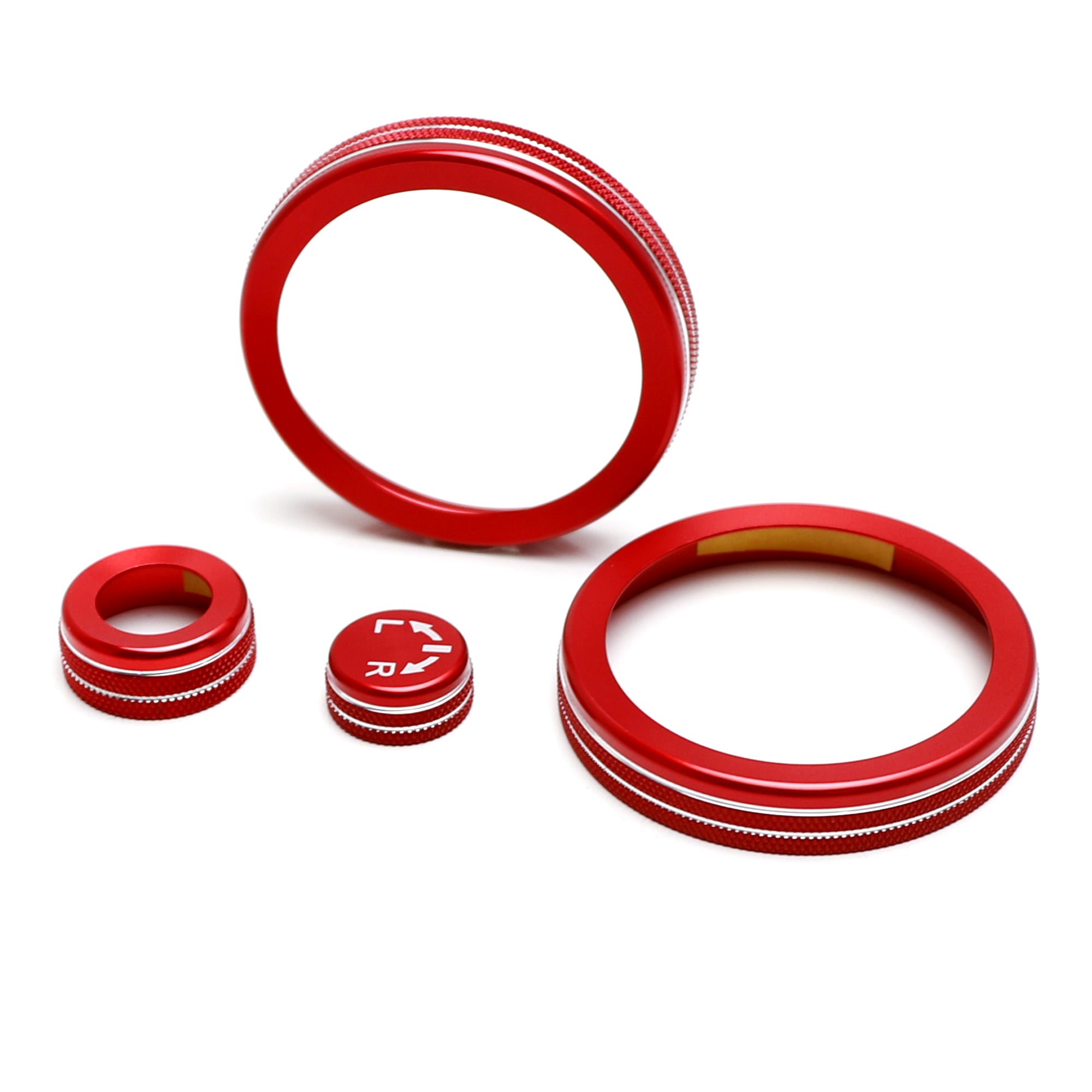 4-Piece Red Aluminum AC/Audio/Side Mirror Knob Ring Covers for 2020+ Land Rover Discovery Gen3 - Interior Accessories for Car Customization & Protection
