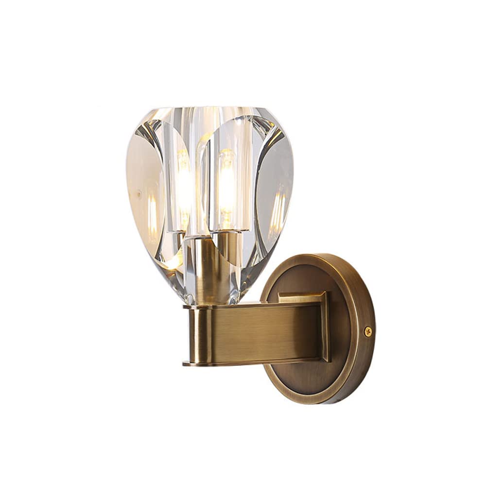 Luxury Crystal Wall Light - All Copper Indoor Wall Lighting Fixtures, Bedroom Wall Sconces with E14 LED Bulbs | Nordic Minimalist Design for Living Room, Bedside & Hallway Decor