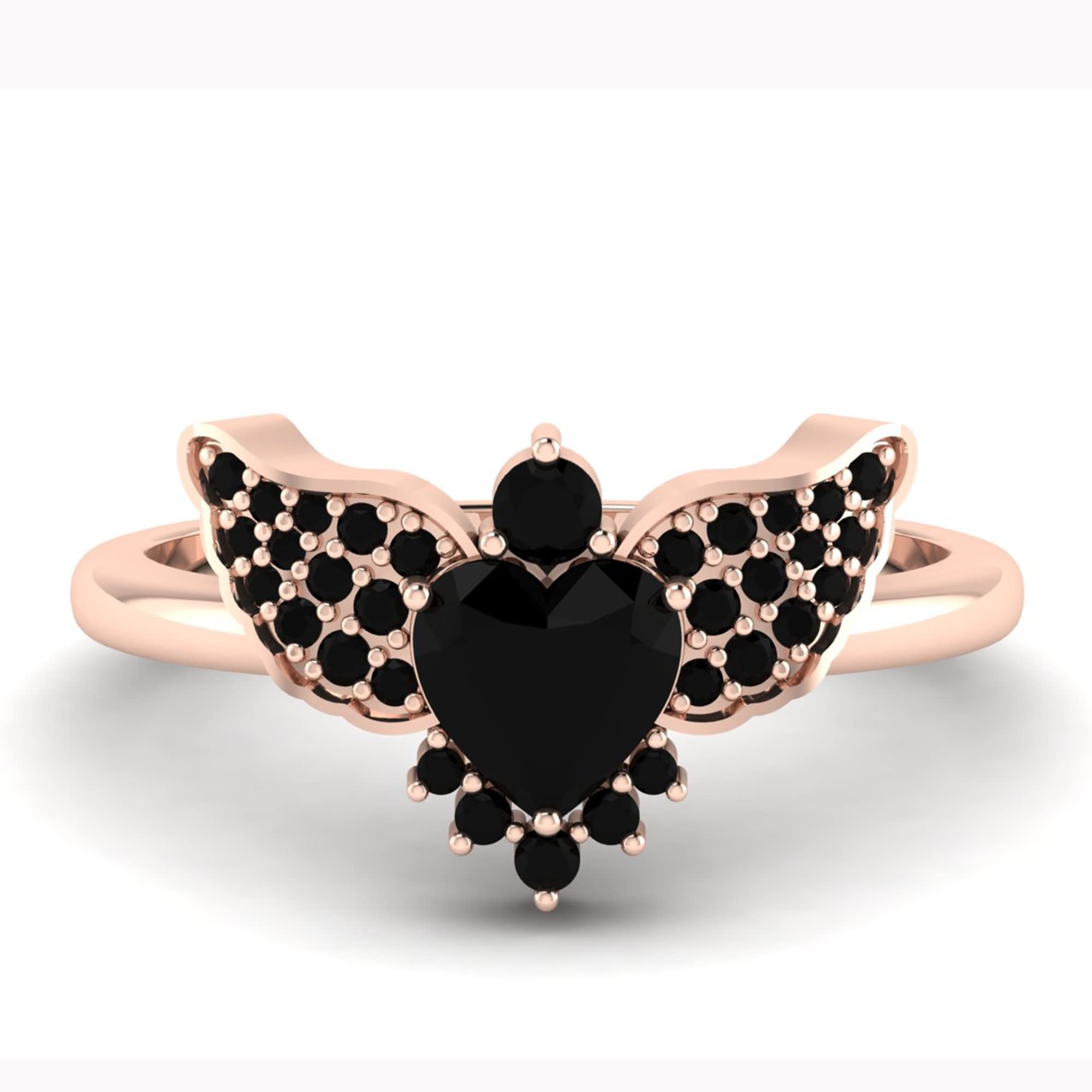 Black Onyx Butterfly Silver Ring - Elegant Faceted Cut Heart Shape Jewelry for Women - Perfect Wedding, Birthday & Love Gift - Ideal for Romantic Dates, Anniversaries & Special Occasions