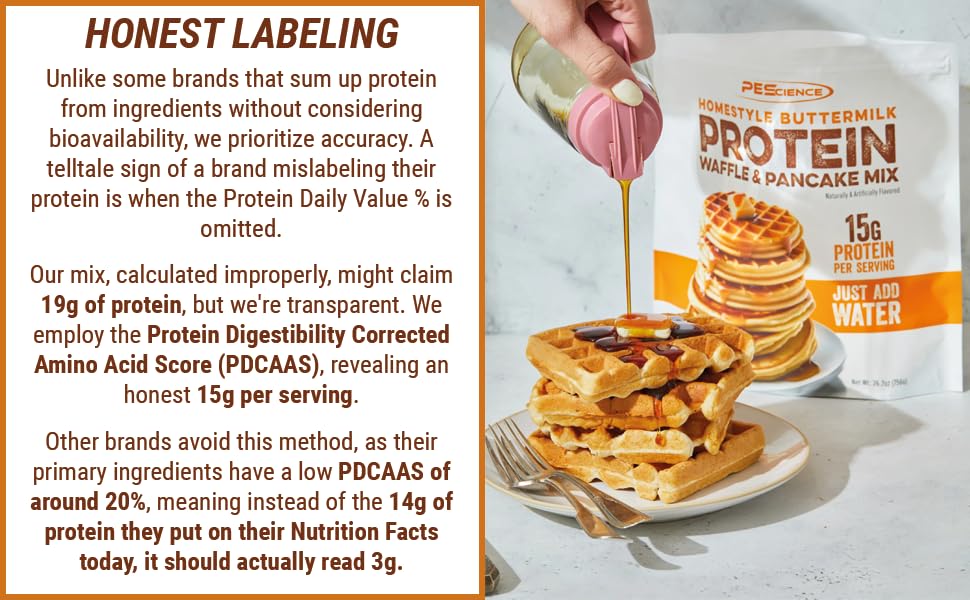 PEScience High Protein Pancake & Waffle Mix - Buttermilk Flavor, 15g Protein per Serving, 12 Servings, Just Add Water | Perfect for Breakfast, Bodybuilding & Post-Workout Recovery