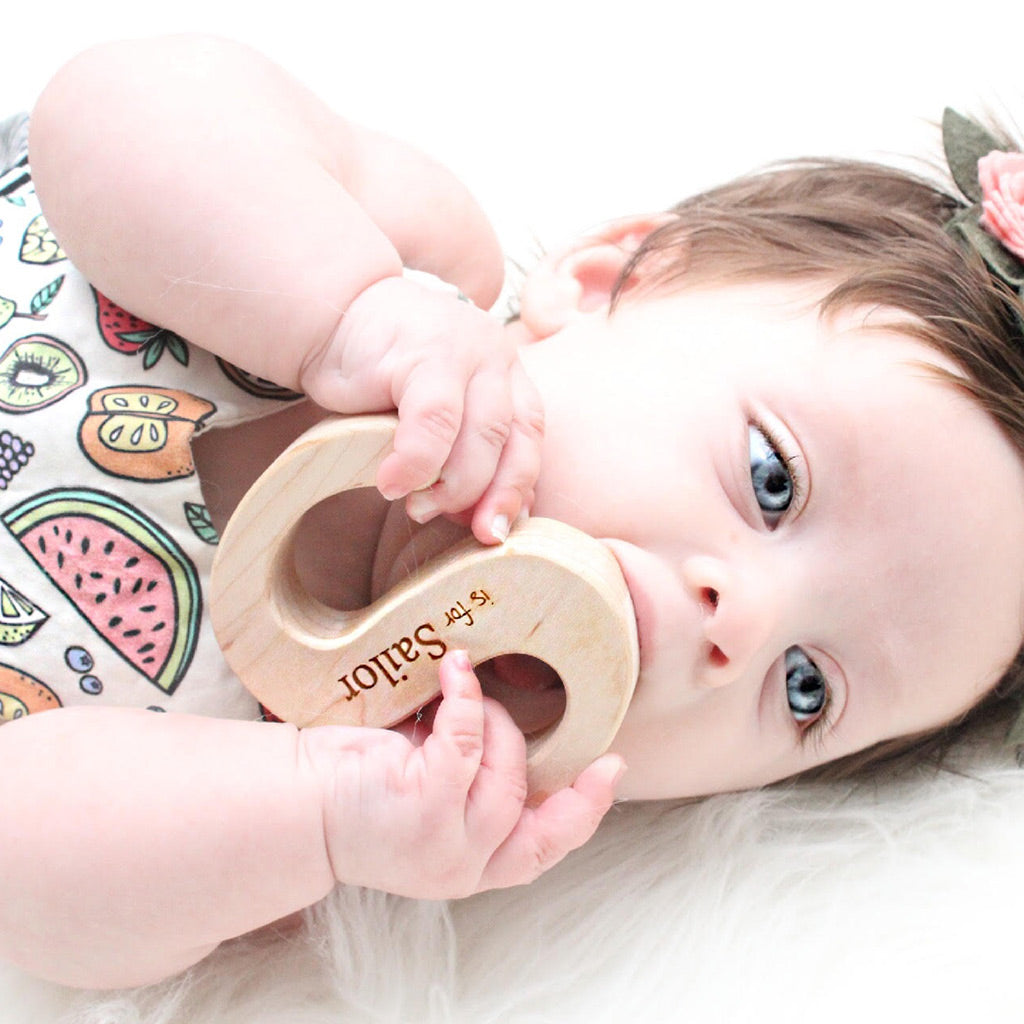 Organic Wooden Teethers for Babies - Natural & Safe Teething Toys for Infants - Smiling Tree's Letter Wood Teethers - Perfect for Soothing Sore Gums & Early Learning Play