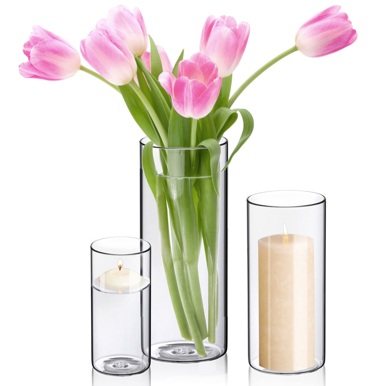 Clear Glass Hurricane Candle Holders Set of 3 (10