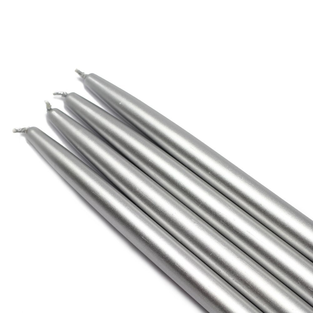 144-Piece 10-Inch Metallic Silver Taper Candles - Elegant Decorative Candles for Weddings, Parties, and Home Decor (CEZ-042_12)