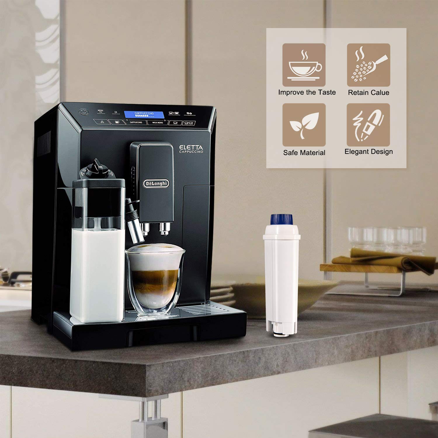 De'Longhi DLSC002 Replacement Water Filter with Activated Carbon Softener - Compatible with ECAM, ESAM, ETAM, BCO & EC Series Coffee Machines (2-Pack) - Improve Coffee Taste & Machine Performance