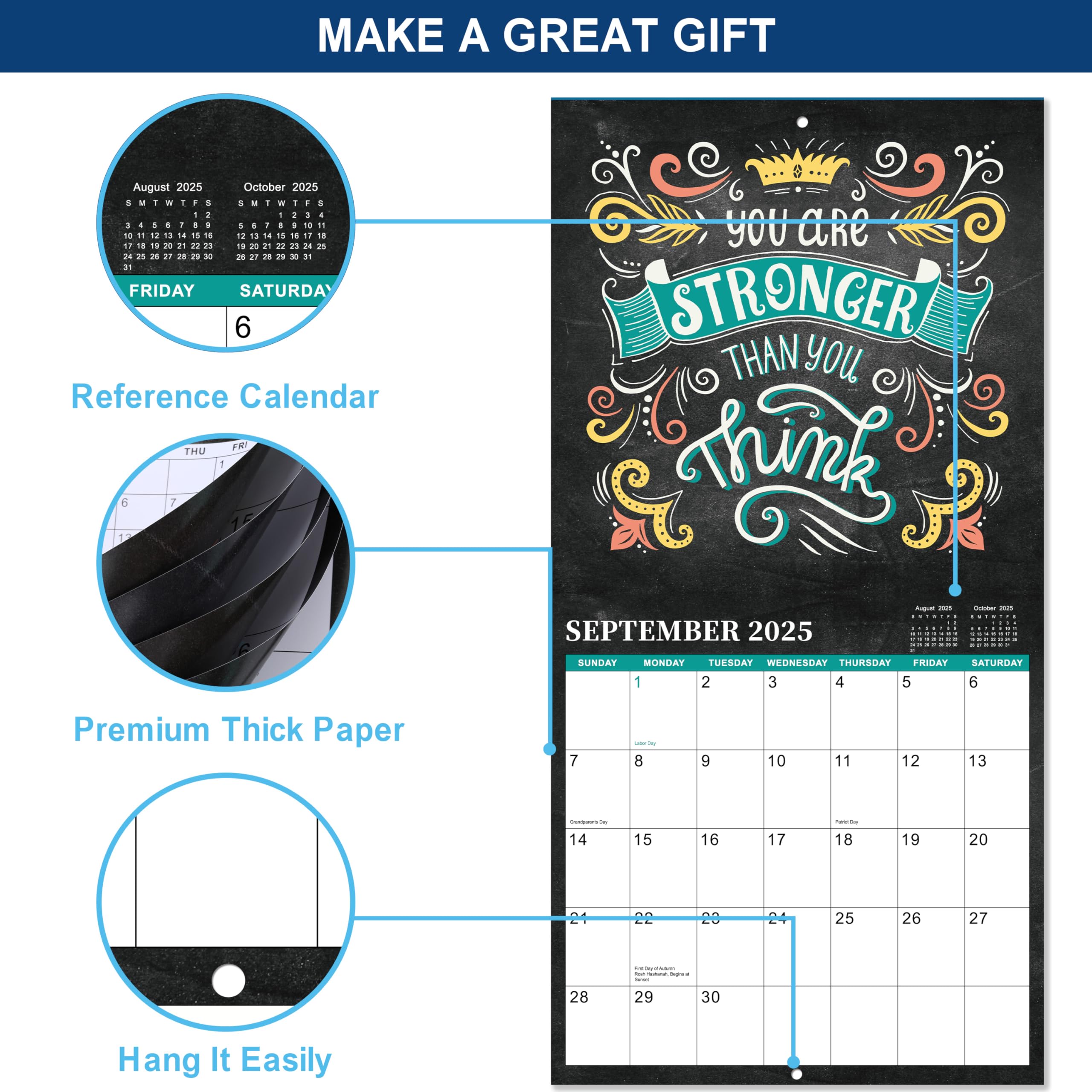 2025-2026 Wall Calendar with Motivational Quotes | 18-Month Large Format (12