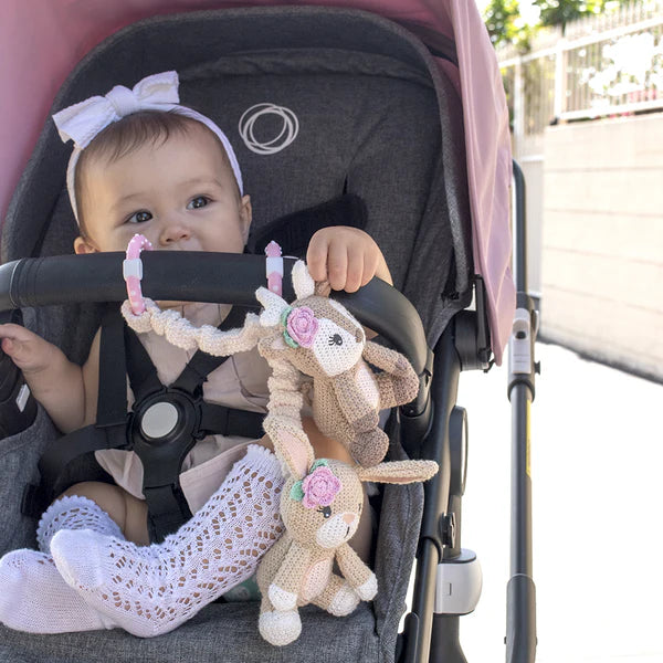 Adorable Fawn & Bunny Stroller Toys for Babies - Soft Plush Hanging Toys for Crib, Car Seat & Stroller - Perfect Infant Sensory & Teething Gift