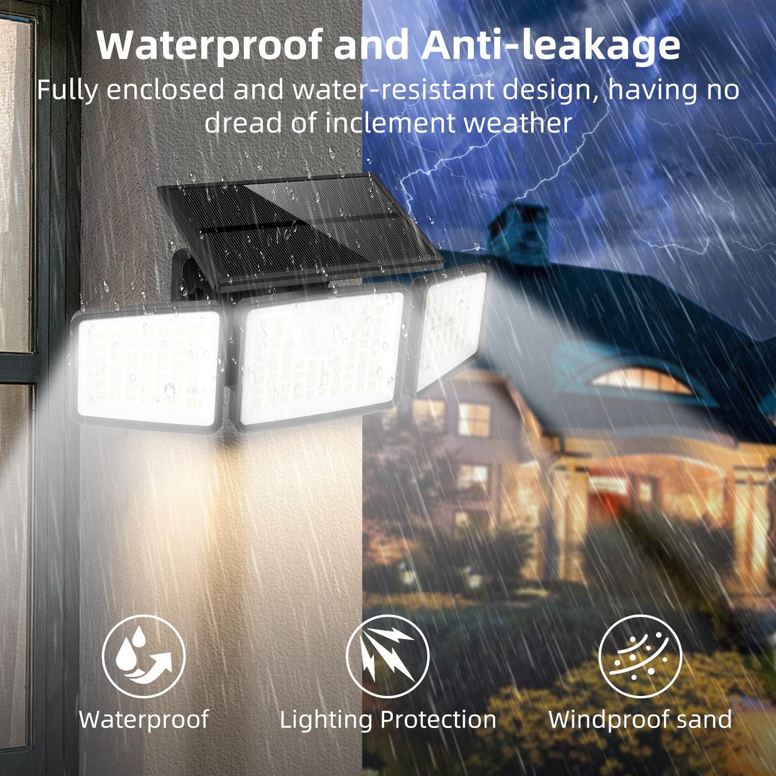 2500LM Solar Powered Outdoor Security Lights with Motion Sensor - 3 Head 355° Wide Angle Waterproof Street & Area Lighting (3 Modes, Black, 3 Pack) - Perfect for Driveway, Garden, Patio & Backyard Safety