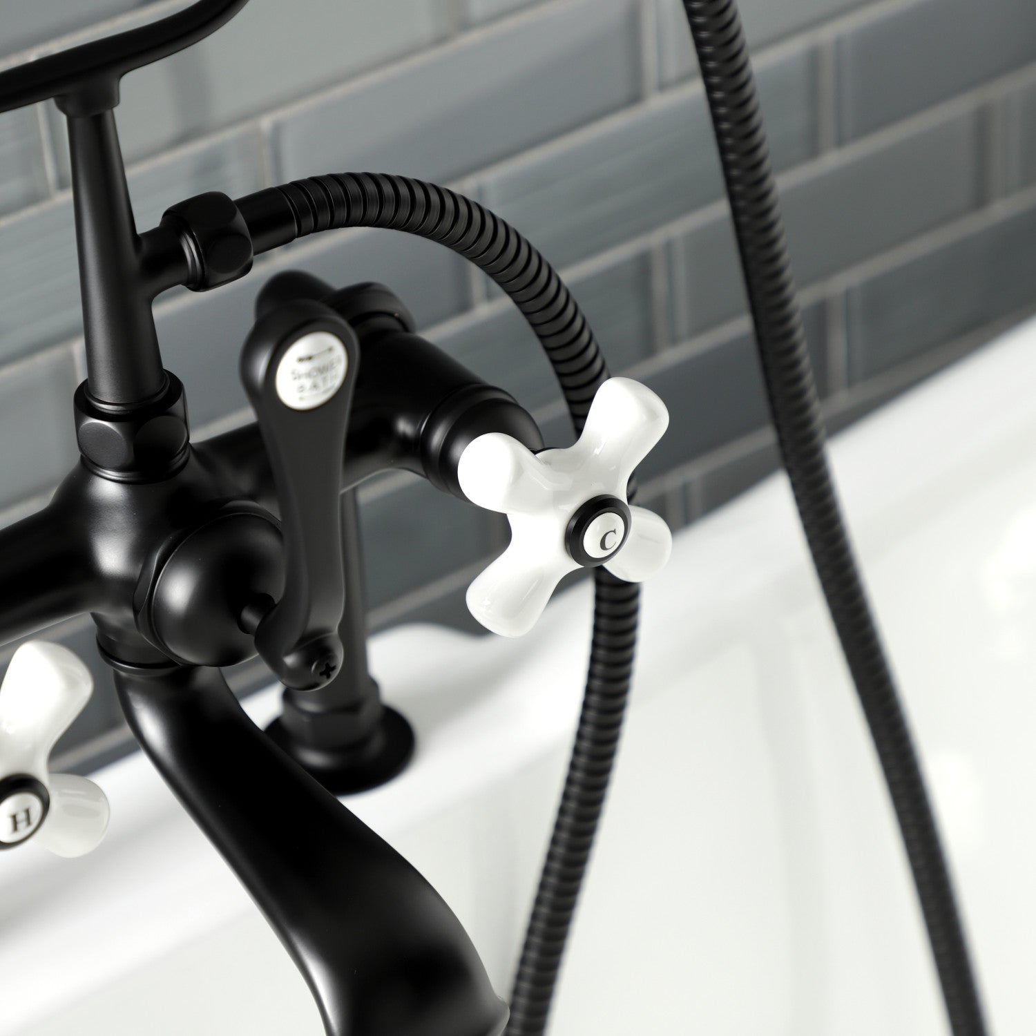 Vintage Matte Black Clawfoot Tub Faucet with Hand Shower - 3-Handle 2-Hole Deck Mount Bathroom Fixture for Antique Style Bathrooms | Perfect for Classic Home Renovation & Luxury Spa Experience