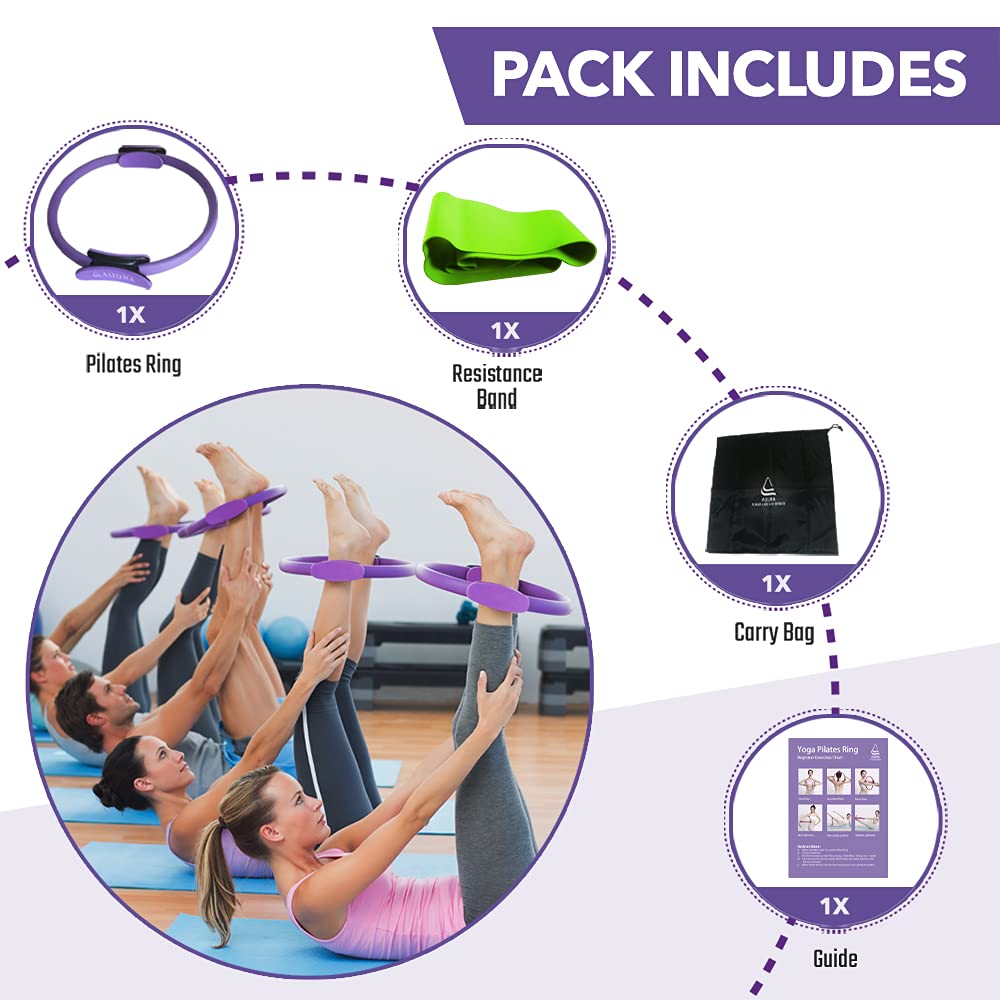 Pilates Ring for Women - Yoga Magic Circle with Resistance Bands & Carry Bag - Home Fitness Equipment for Kegel Exercise, Inner Thighs, Abs & Legs Workout - Perfect for Home Gym, Yoga Studio & Physical Therapy