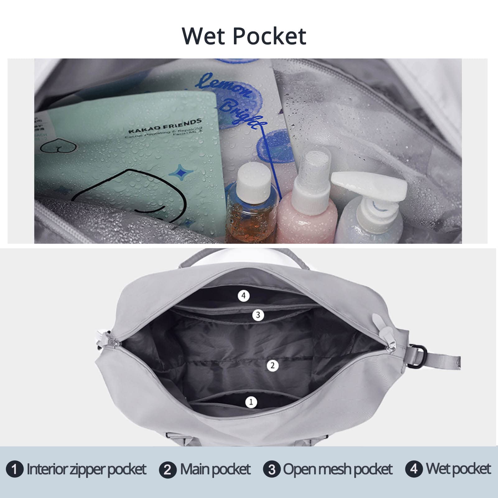 LANBX Women's Travel Gym Bag - Sport Duffle with Wet Pocket (Grey) for Workout & Weekend Getaways