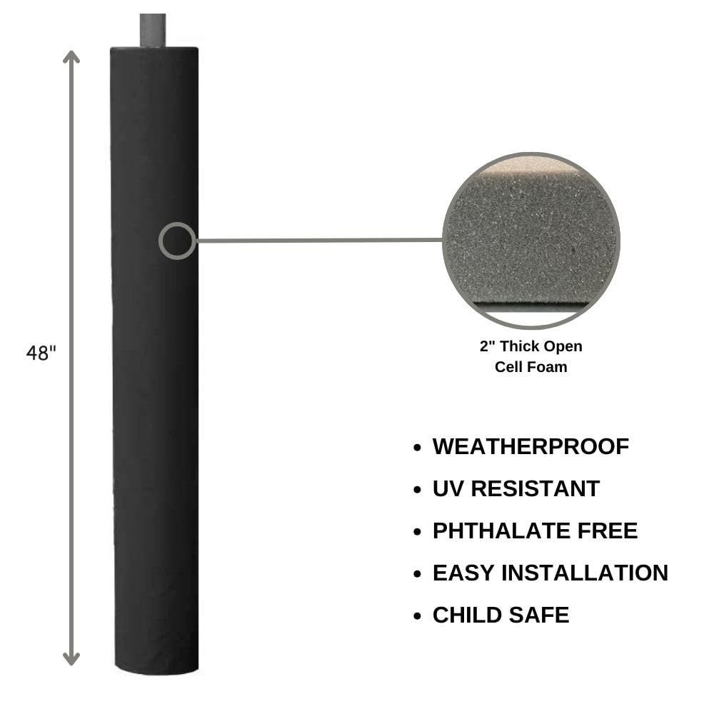 4 FT Tall Safety Pole Pad - 2” Thick Weatherproof Foam with UV Protection - Grommet & Velcro Tie Closure for Pickleball Courts - Perfect for Outdoor Sports Equipment Protection