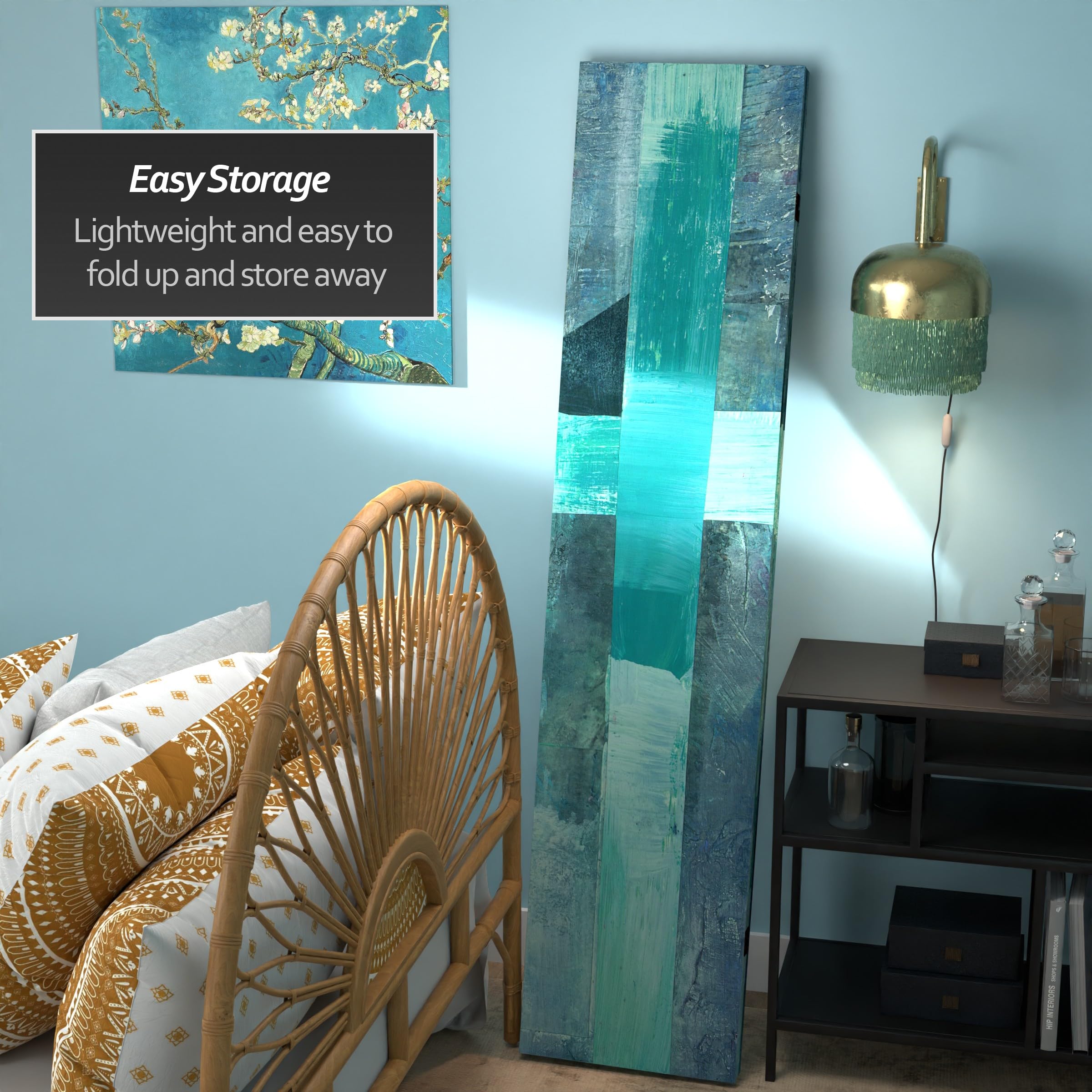 5.25 ft Red Lantern Paradise Grove Canvas Room Divider - White & Gray Folding Privacy Screen for Home, Office, or Wedding Decor