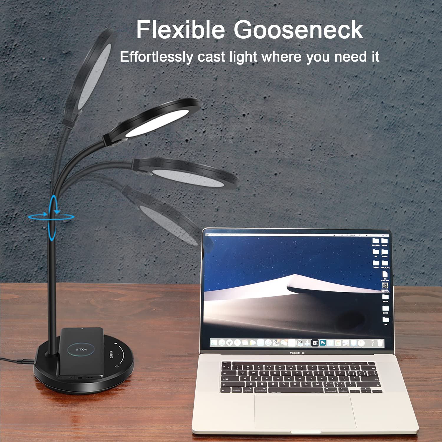 LED Desk Lamp with USB Charging Port - 5 Lighting Modes & 10 Brightness Levels - Touch Control Eye-Caring Office Desk Light (Black) - Perfect for Home Office, Study, Reading & Nightstand Use