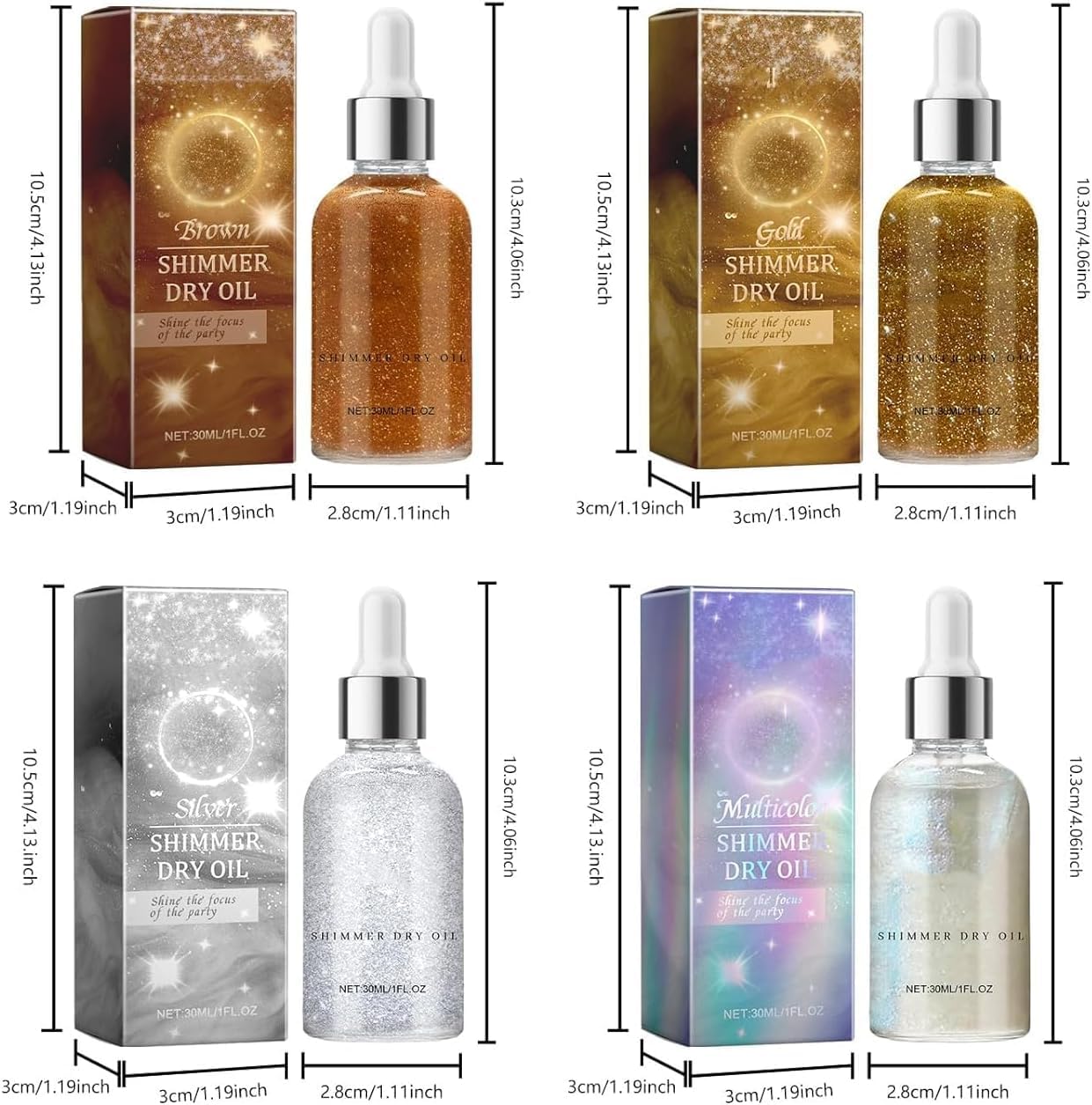 Shimmer Dry Oil for Face & Body - Waterproof, Long Lasting Glitter Body Oil with Glowing Effect (Silver) | Perfect for Parties, Festivals, Beach & Night Out Makeup