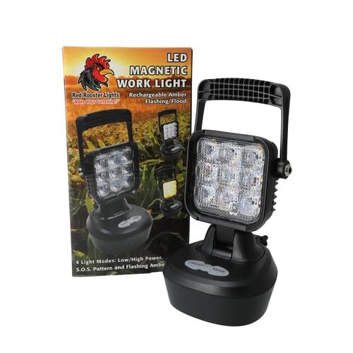 All States Red Rooster LED Magnetic Work Light - 500 Lumens, Rechargeable, Waterproof for Mechanics, Camping, Emergency & DIY Projects