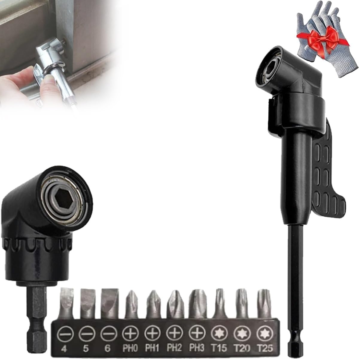 105 Degree Right Angle Drill Adapter - Adjustable Electric Corner Turner & Screwdriver Attachment for Tight Spaces (2025 New Model) - Perfect for HVAC, Plumbing, Automotive Repairs and DIY Projects in Confined Areas