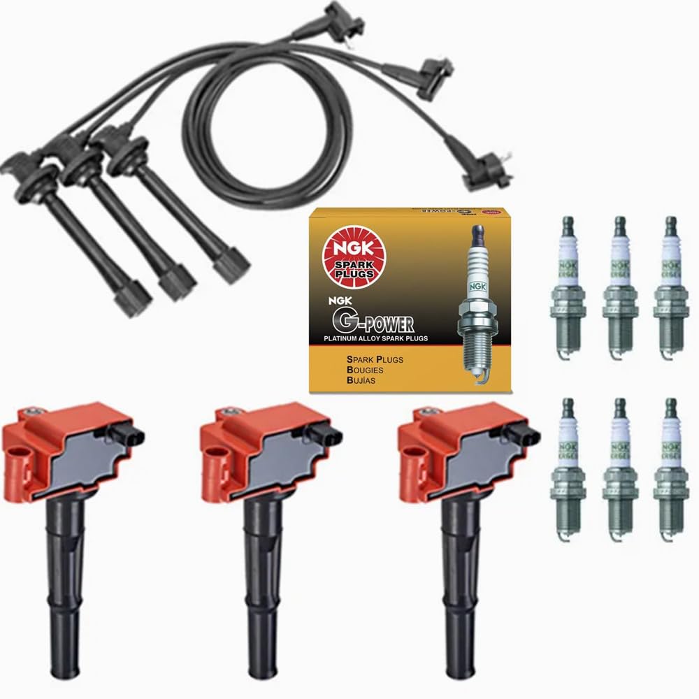 Ignition Coil Pack & Spark Plug Wire Set Replacement for Toyota Tacoma Tundra 4Runner T100 3.4L V6 (1996-2004) - Compatible with 90919-02212 - Durable Engine Performance Parts for Off-Roading & Daily Driving