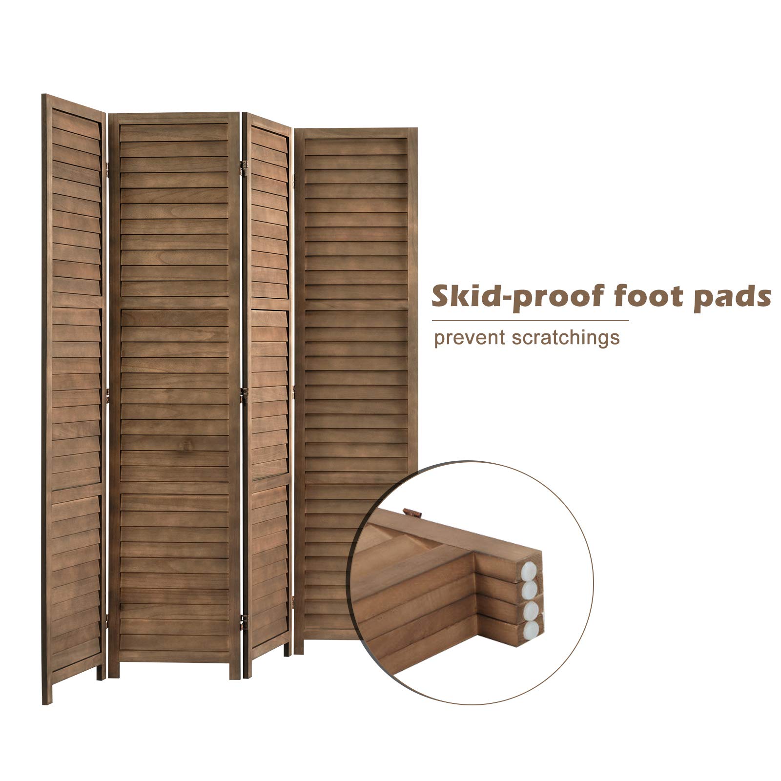 5.6 Ft Tall Wooden Room Divider - 4 Panel Freestanding Privacy Screen for Bedroom & Office - Space Partition Wall for Home Decor, Yoga Studio, and Event Setup