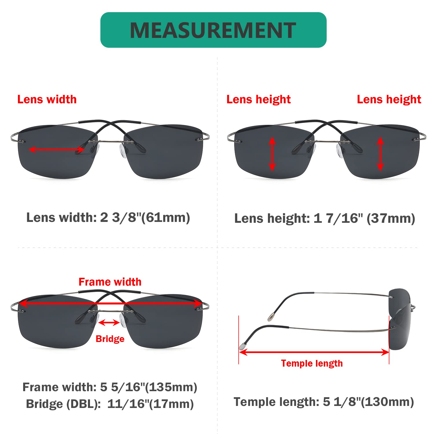 Eyekepper Rimless Titanium Frame Polarized Sunglasses - UV400 Protection, Lightweight & Durable - Perfect for Driving, Fishing & Outdoor Activities