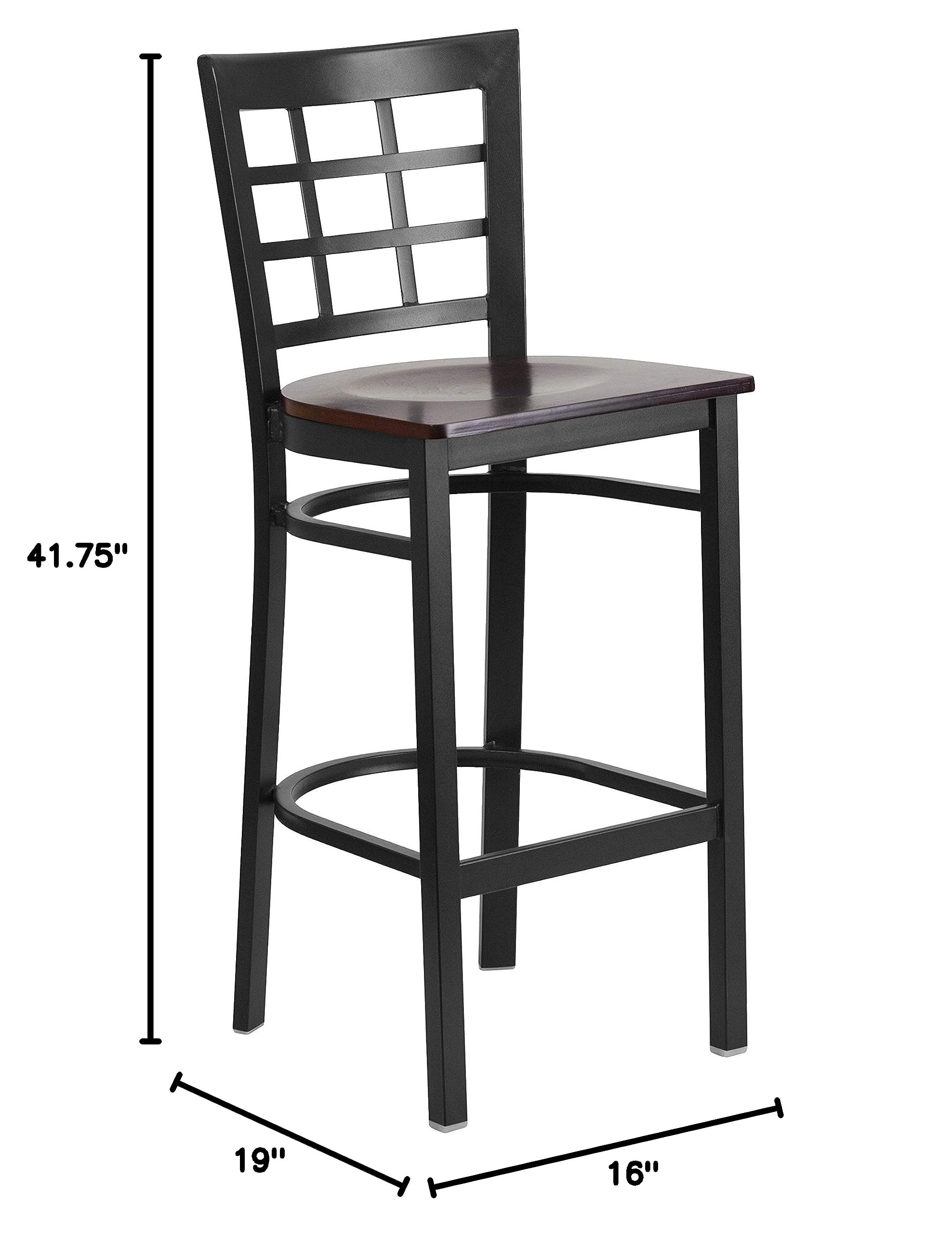 2 Pack Black Metal Bar Stools with Walnut Wood Seat - Heavy Duty Restaurant & Kitchen Counter Stools for Home, Cafe, and Bar Use