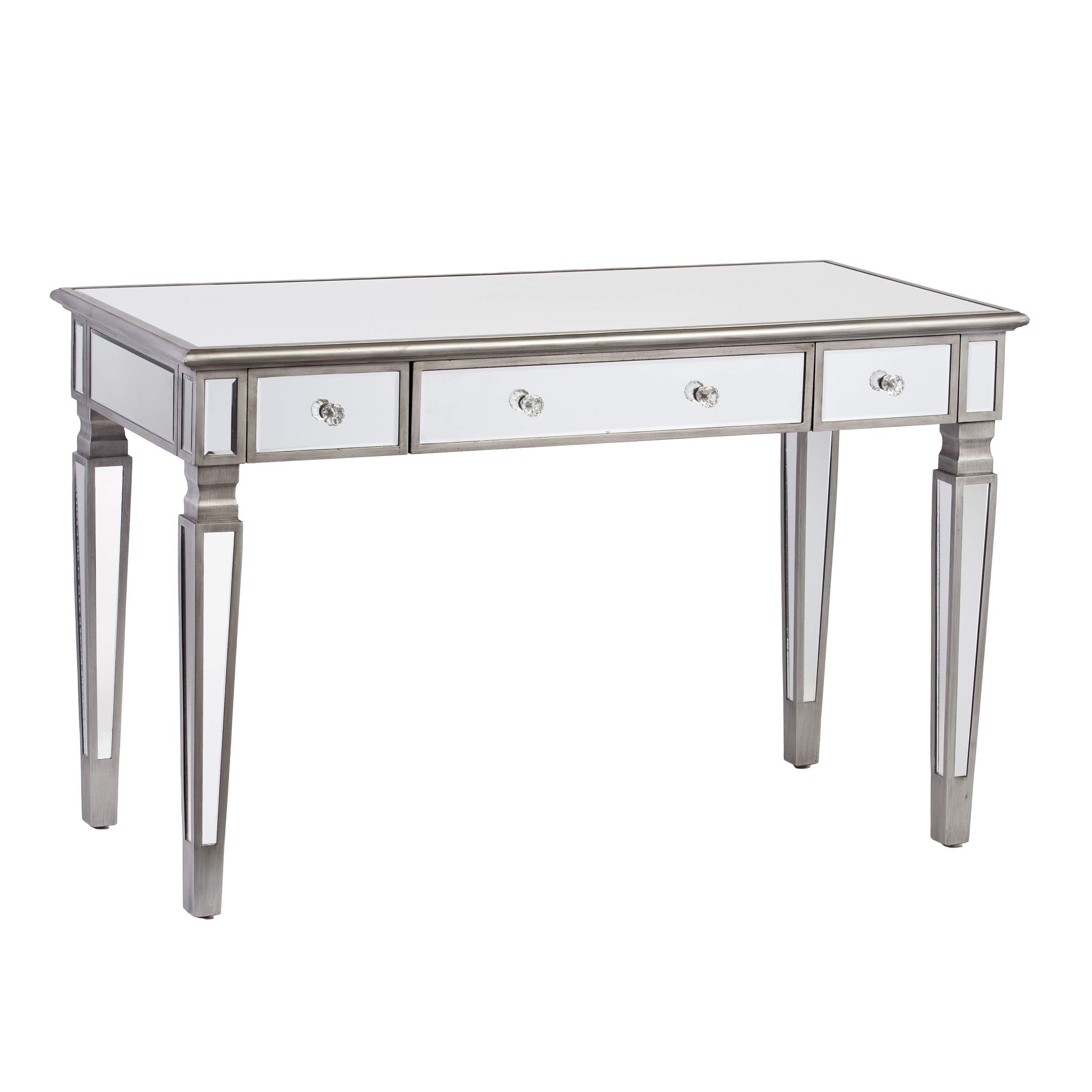 SEI Furniture Wedlyn Mirrored Writing Desk - Silver Finish Modern Home Office Desk with Mirror for Small Spaces | Perfect for Study, Work, or Vanity Makeup Area