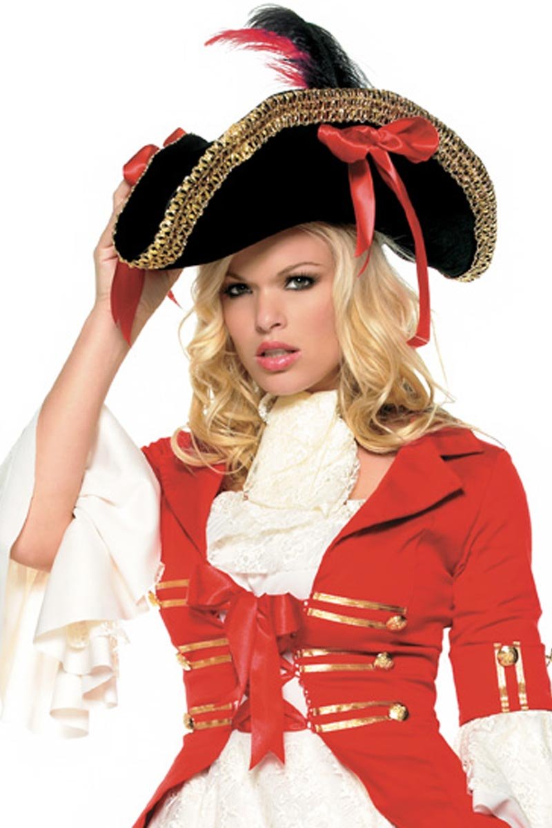 Black Pirate Hat with Red Ribbons - Perfect for Halloween Costumes, Pirate Parties, and Themed Events